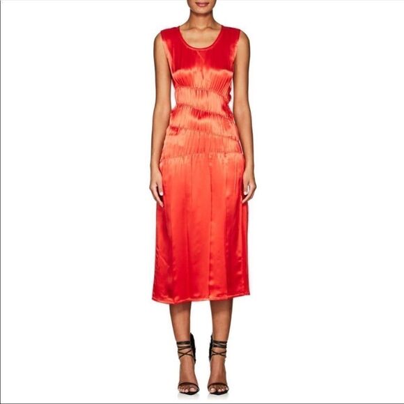 Helmut Lang Red Ruched Satin Tank Dress, NWT - Picture 2 of 11
